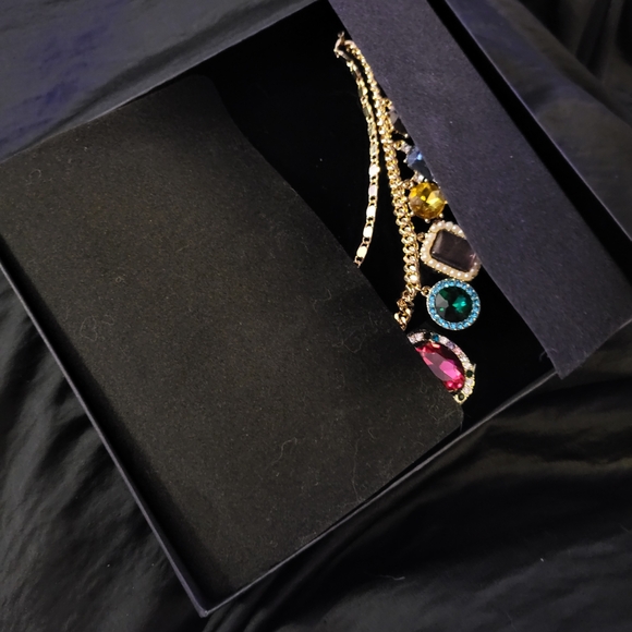 NWT House of Harlow 1960 - Adjustable Gold Necklace Chains w/Glass Rhinestones - Picture 3 of 5